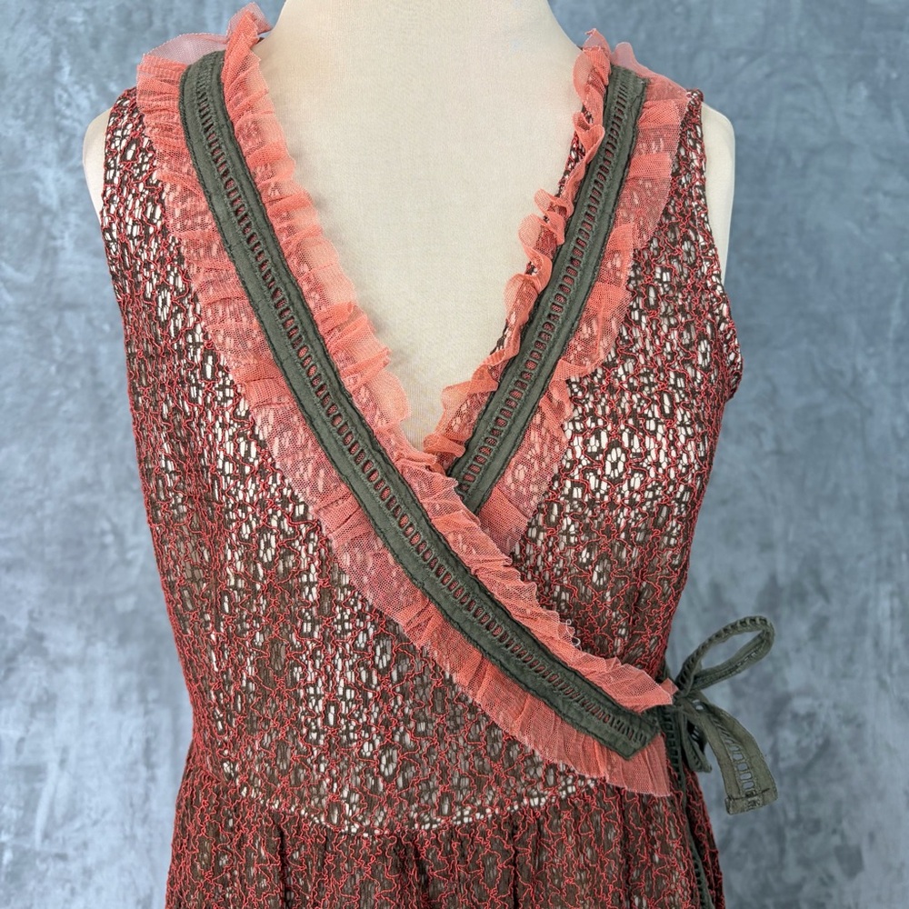 Vtg Young Essence Wrap Dress M Lace Sleeveless Forest Fairy Boho - Picture 2 of 9